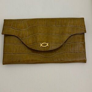 COBLENTZ Vintage Faux Alligator Clutch Purse Tan